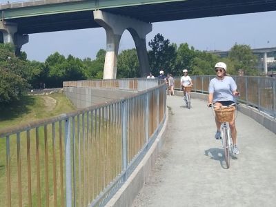bikers on floodwall